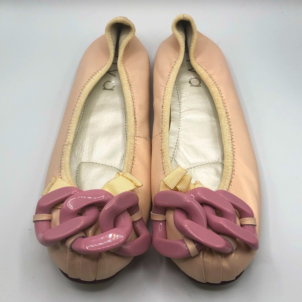 PINK FAUX LEATHER OPEN TOE BALLET FLAT W/ DETAIL